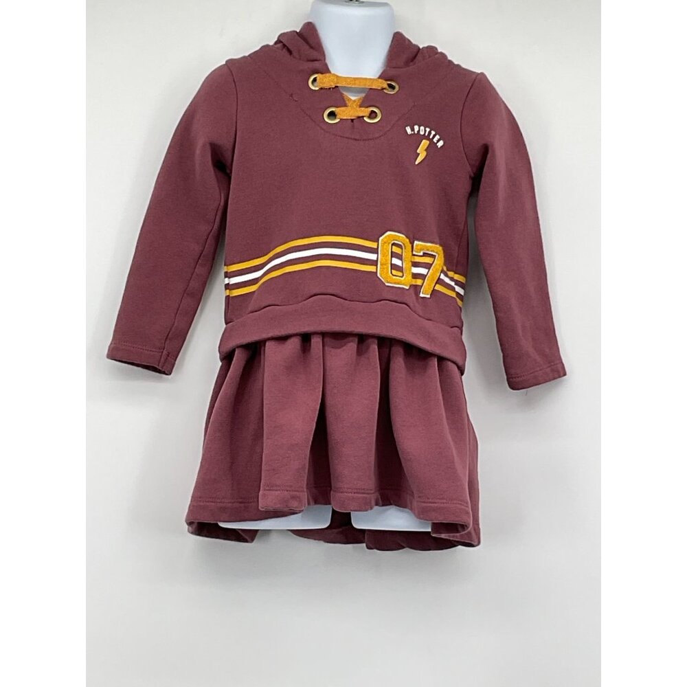 Harry Potter Girls Hooded Dress Maroon With Gold Stripes Cotton Blend